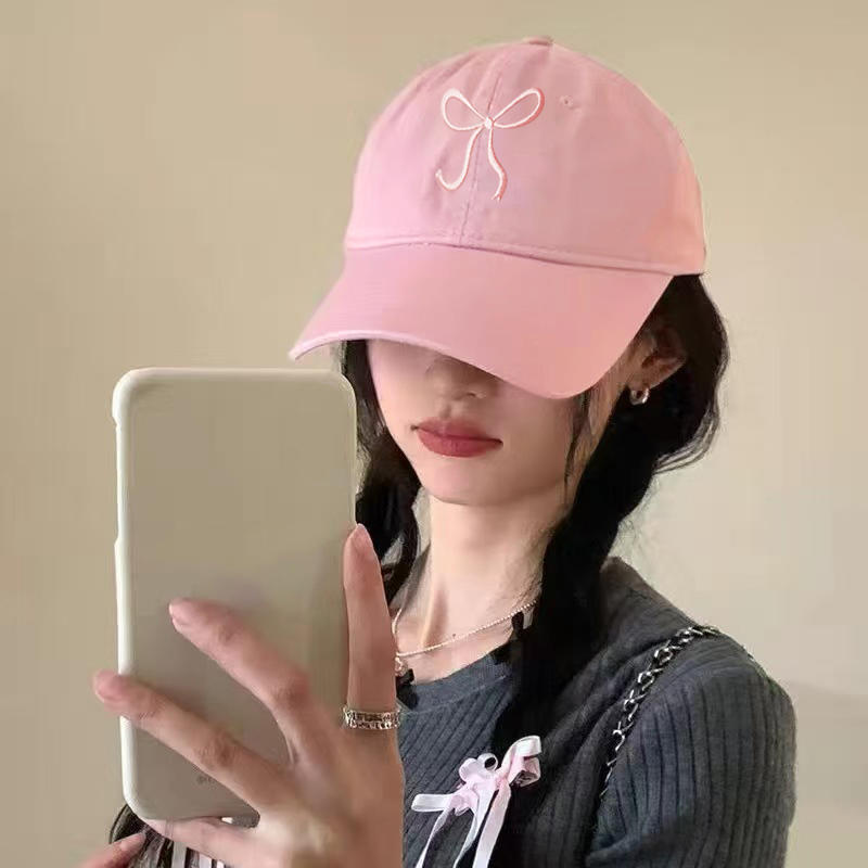 Bow Tie Baseball Cap Female Big Head Baseball Cap American Wide Brim Retro Trend Embroidery Duck Tongue Cap