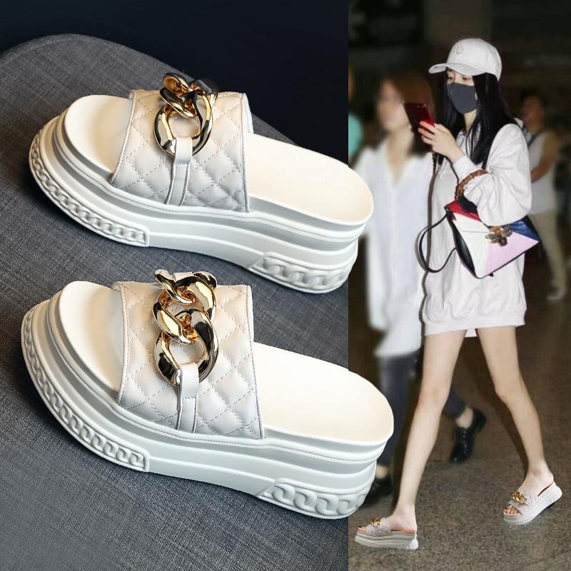 2025 summer cool slippers women's summer outer wear women's thick-bottomed muffin buckle ins wind half drag comfortable can be worn outside