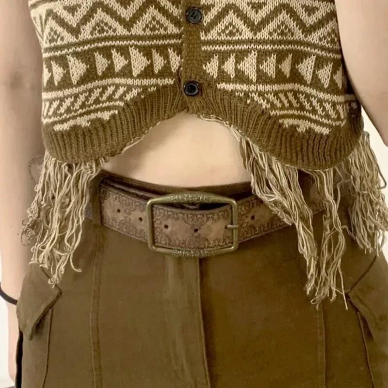 Retro Pattern Print Belts Women Pu Leather Designer Buckle Pin Waist Belt Vintage All-Match Waistband Accessories