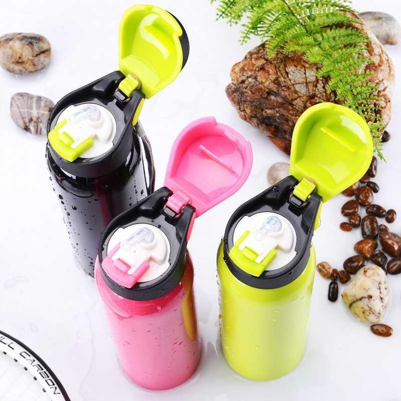 500Ml Bicycle Water Bottle Vacuum Stainless Steel Cycling Water Bottle Double Walled Simple Thermo Mug Insulated With Straw