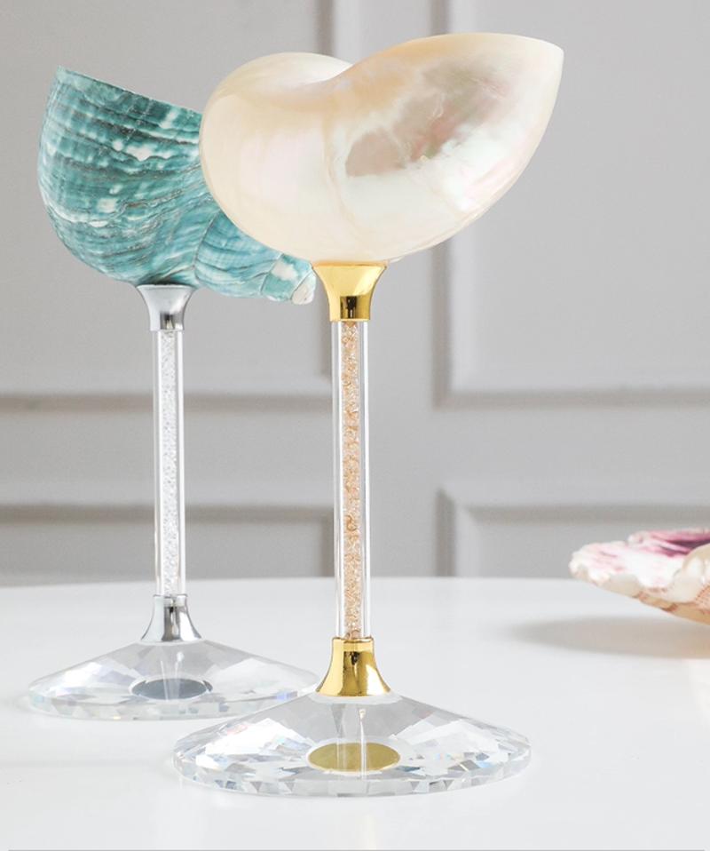 Natural Conch Shell High Footed Cup Ornaments Handmade Creative Champagne Red Wine Glass Storage Tray Decoration Birthday Gifts