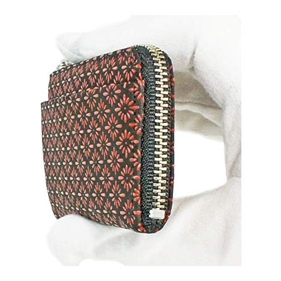 Inden-ya Inden Coin Case F Coin Case 05 Deer Leather Black Base X Red Lacquer Diamond Chrysanthemum Pattern 1005-21-017 Natural Deer Leather Lacquer