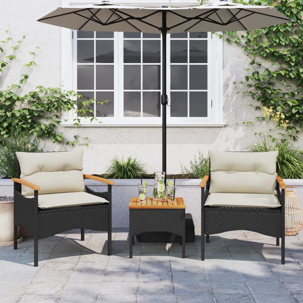3 Piece Outdoor Sofa Set with Cushions Black Poly Rattan