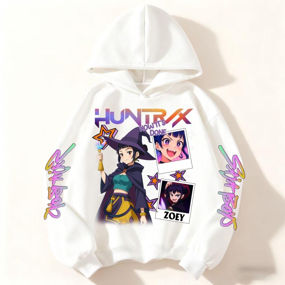Cute KPop Demon Hunter kids hoodie pink plus velvet sweater autumn and winter Halloween Series tops for girls Boys Sweater