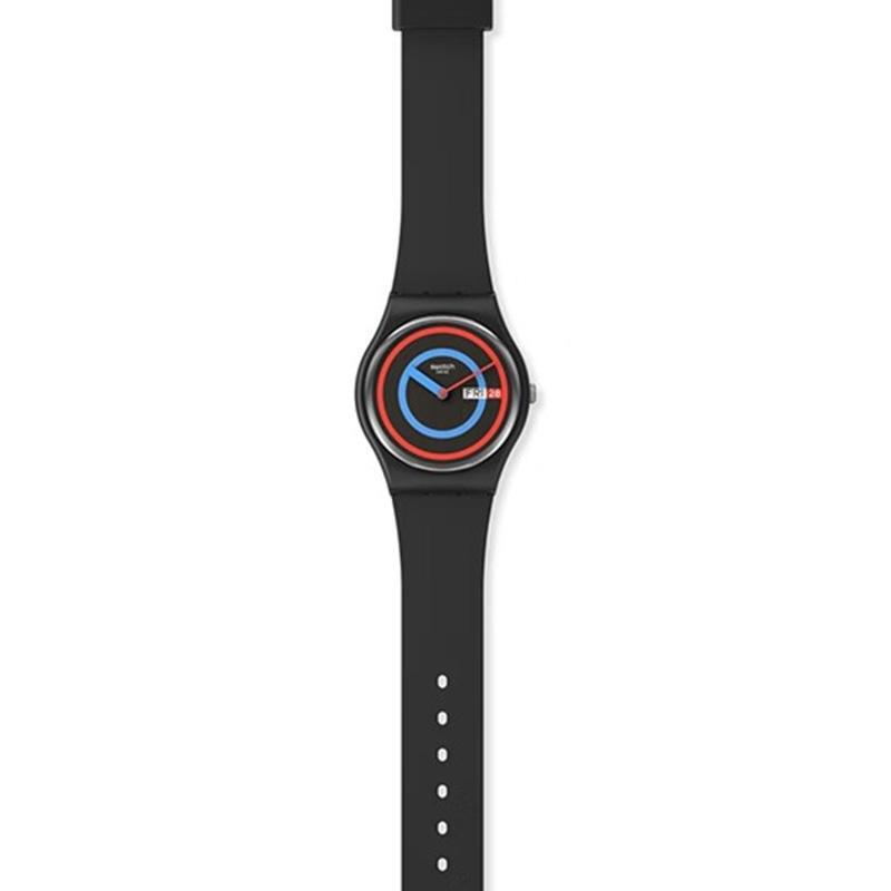 SWATCH New Gent Series Quartz Movement 30 Meters Waterproof Unisex Swiss Watch 34mm Black Dial Plastic Case Silicone Strap SO28B706