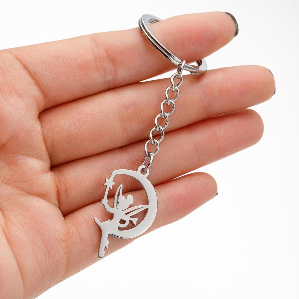 Stainless Steel Crescent Moon & Fairy Butterfly Magic Wand Keychain Pendant