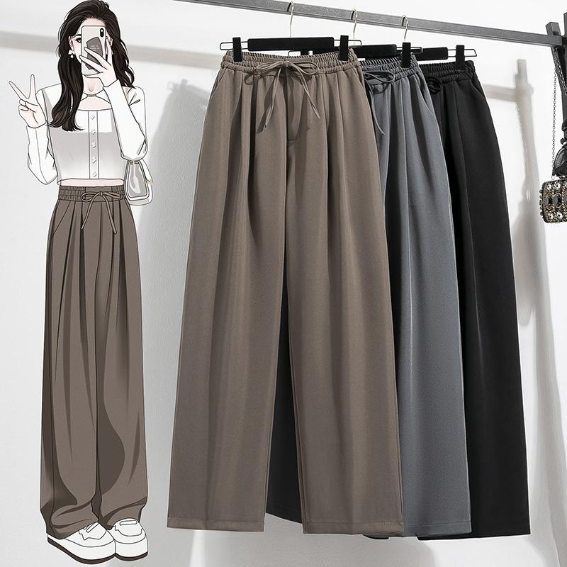 Plus Size Women's Trousers Spring and Autumn Drawstring Wide Leg Pant Suit Trousers Draped Casual Straight Trousers