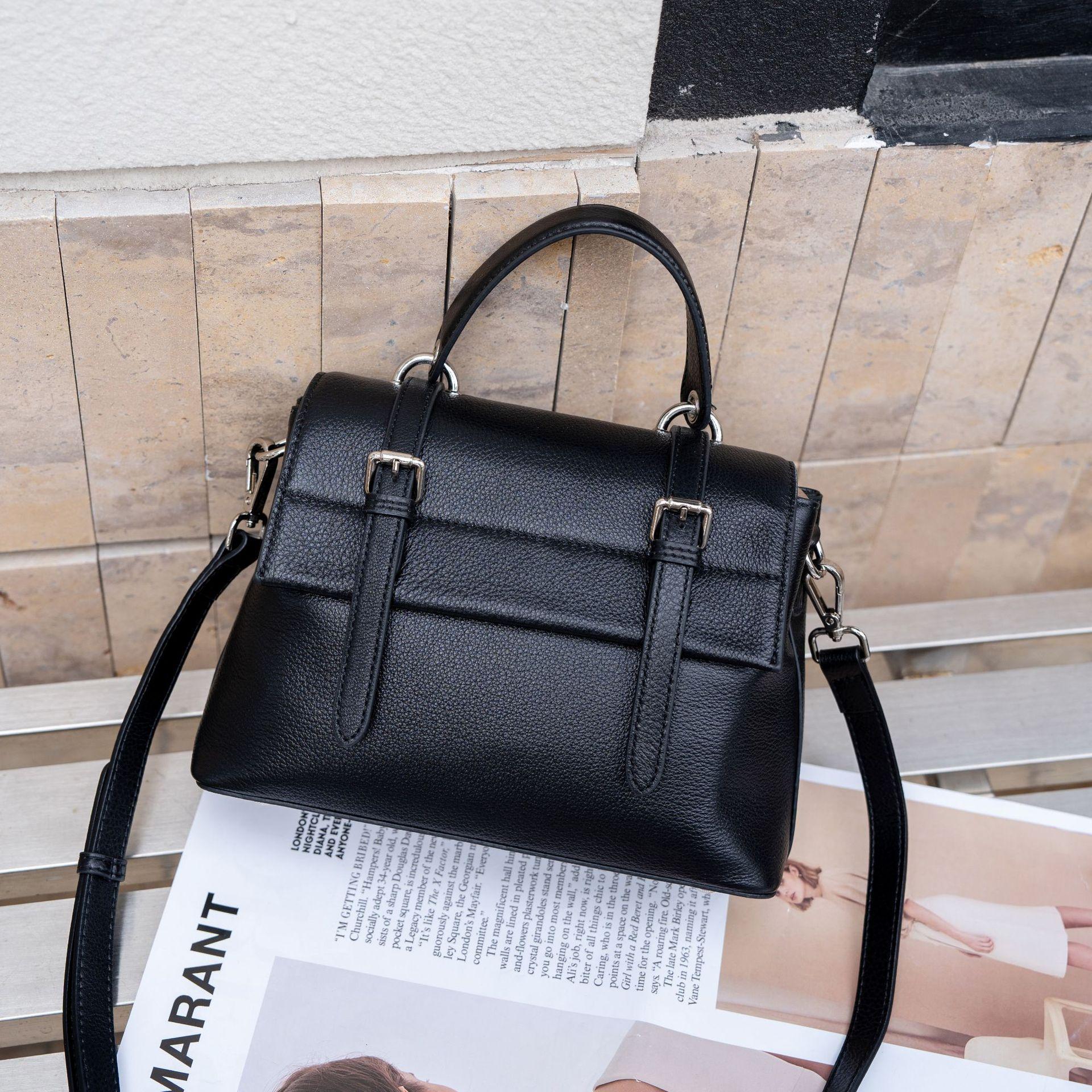 

Женская сумка из натуральной коровьей кожи с естественным каплевидным узором, Женская горизонтальная квадратная сумка, Модная высококачественная простая сумка через плечо из мягкой кожи чёрный