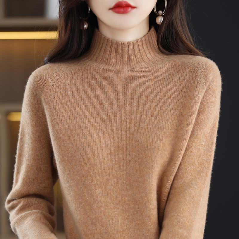 Women's Pure Wool Half-High Neck Slim Fit Sweater for Autumn/Winter