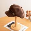 New Fashion Retro British Style Spring Autumn Suede Beret Women'S Versatile Octagonal Newsboy Cap For Big Head Circumference Hat
