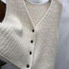 Women's V-Neck Sleeveless Knit Cardigan Vest - Versatile Autumn/Winter Layered Sweater