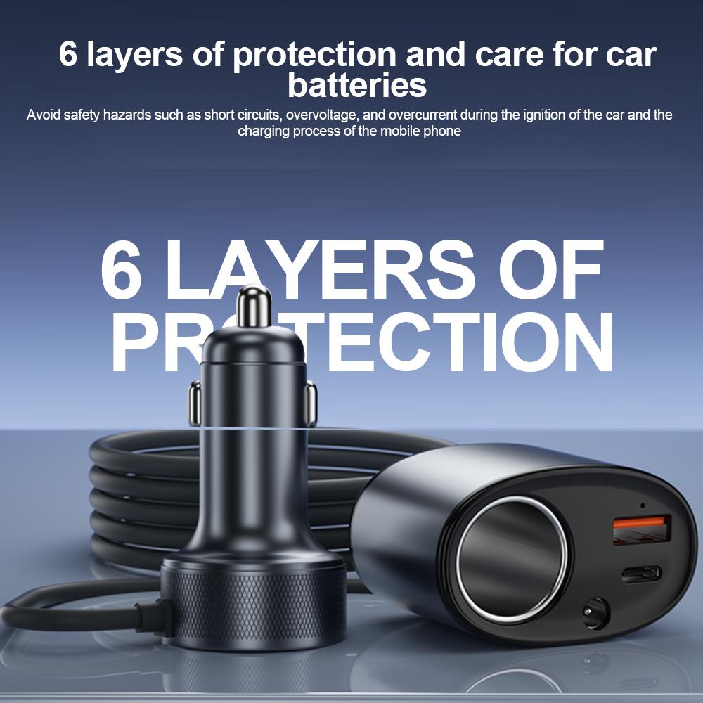 326W 6-in-1 Fast Car Charger Dual USB+PD Type-C Phone Power Socket Car Cigarette Lighter Splitter 12-24V Digital Voltmeter for Mini Starlink 4 Gens