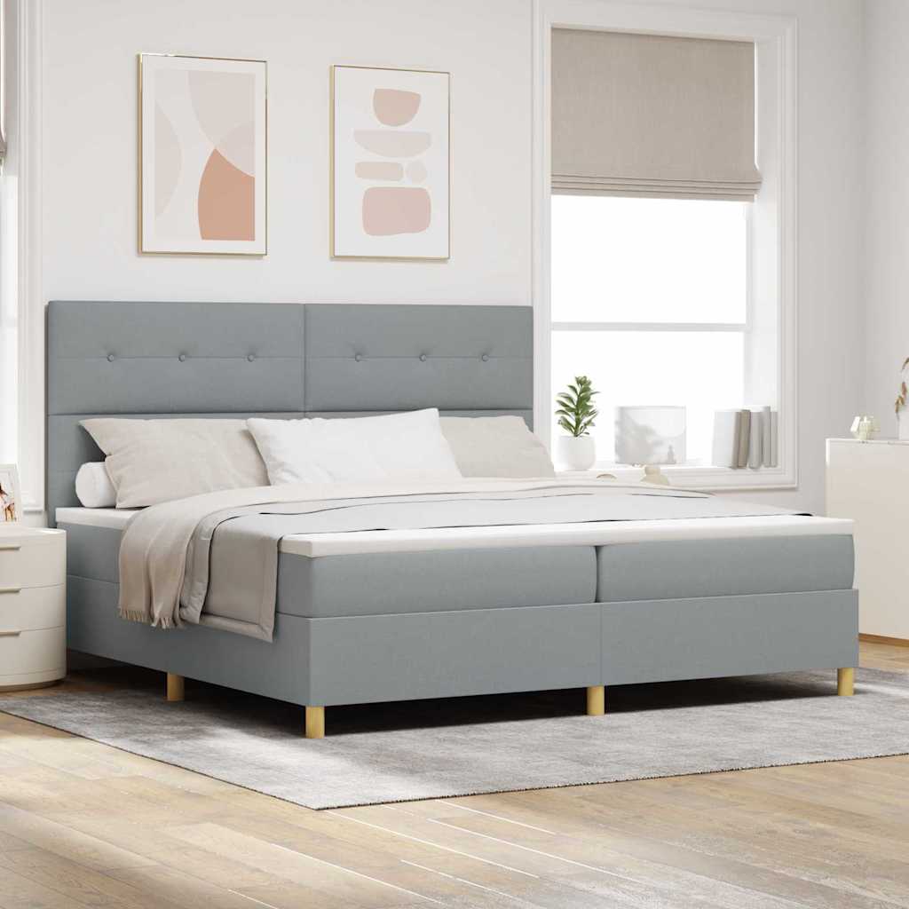 Box Spring Bed with Headboard Light Grey 200 x 200 cm Fabric