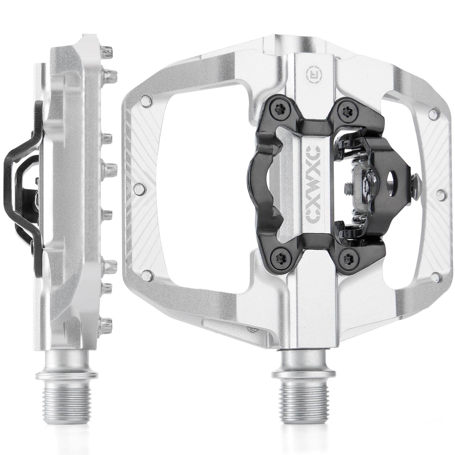 

CXWXC Bicycle Pedals, Binding Pedals, Single-Sided Flat, Anti-Slip, Wide Tread, 9/16-Inch, Cleats Included, Aluminum, Silver (CX-159)