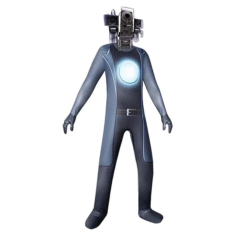Skibidi Toiletkostuum Spel Cosplay Speaker Man TV Man Romper Jumpsuit Masker Cosplay Halloween-kostuums voor mannen Kinderen 130 gray