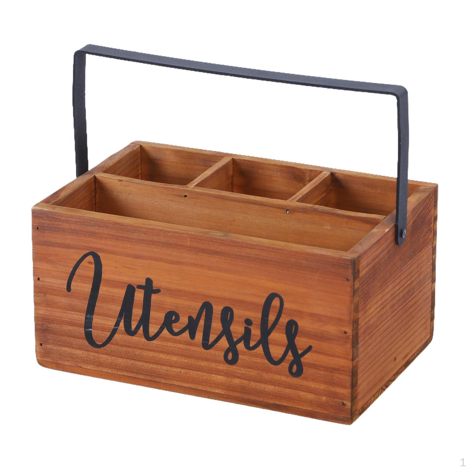 

Countertop Holder for Kitchen Utensils with Compartments Forks And Spoons світло-коричневого кольору