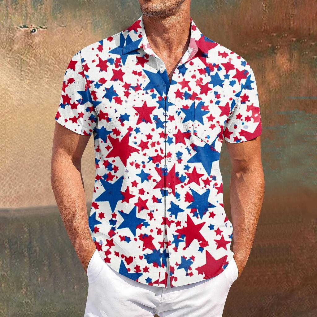 Męska koszula z krótkim rękawem, casualowa, dopasowana, stylowa, męska, z nadrukiem hawajskim