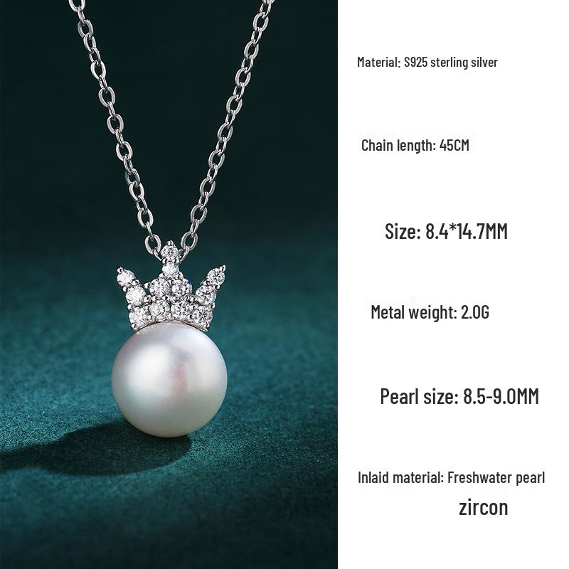 Exquisite S925 Sterling Silver Freshwater Pearl  Diamond Pendant Necklace for Women S925 Silver