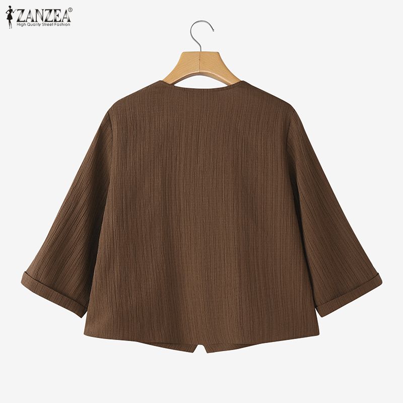 ZANZEA Womens Summer Loose Casual 3/4 Sleeve Thin Cardigan Blouse