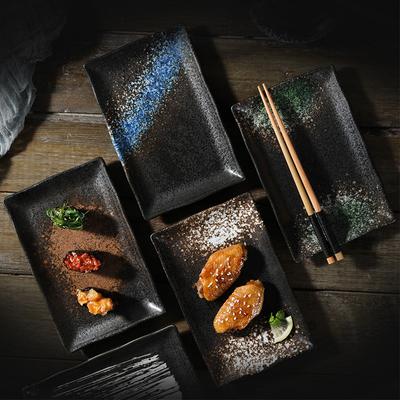 Japanese Style Sushi Plate Snack Dim Sum Plate Personality Retro Tableware Swing Plate Ceramic Creative Rectangle Plate