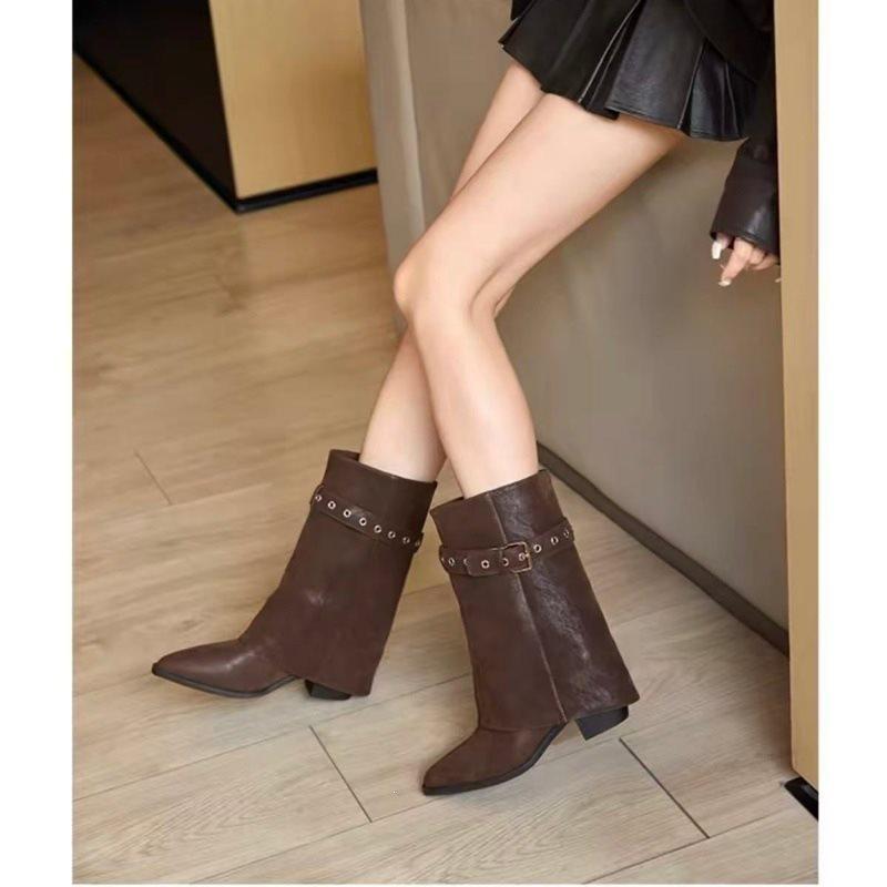 Spice girl foreign style new autumn and winter short boots American western fashion boots temperament niche boots tube middle tube tip