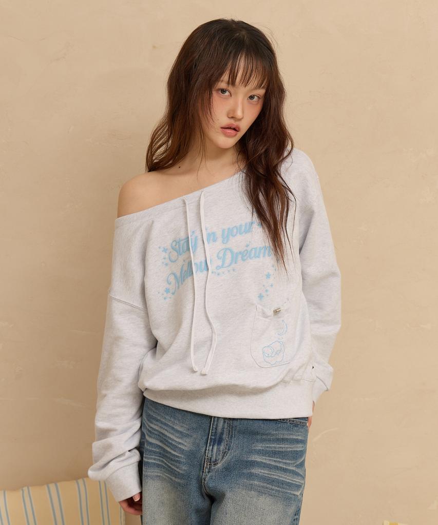 WAIKEI Mellow Dream Off-Shoulder Sweatshirt Melange White