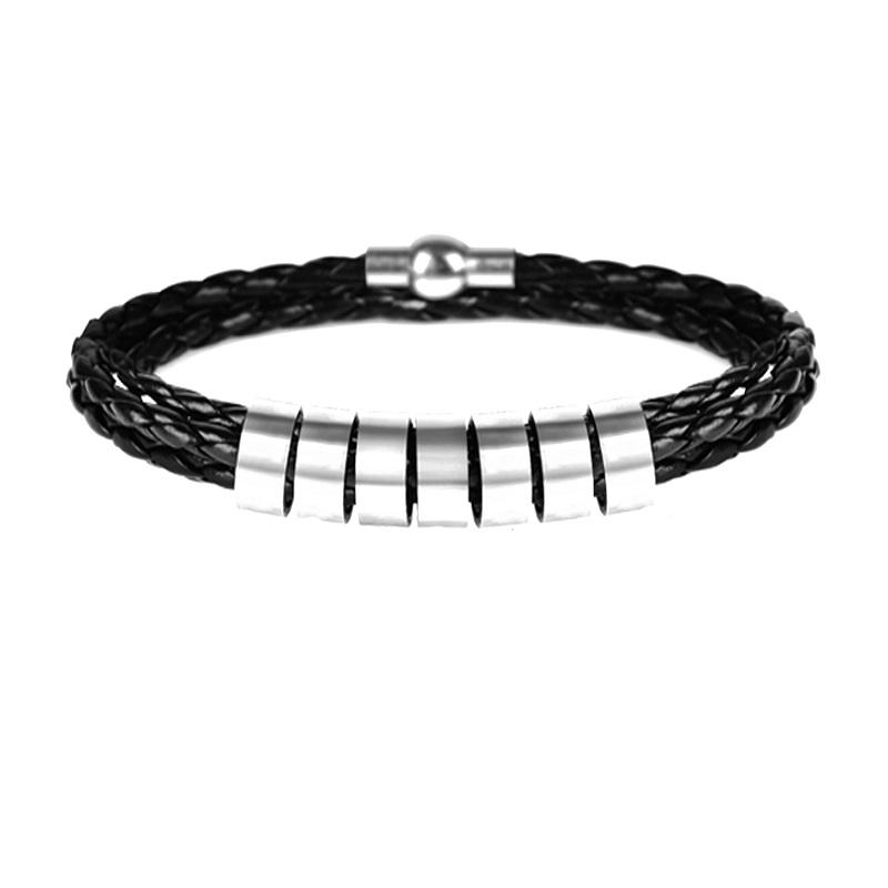 Lemegeton Custom Mens Bracelet 1-7 Names Engraved Beads Braided Leather Bracelets on Hand Personalized Jewelry Friendship Family