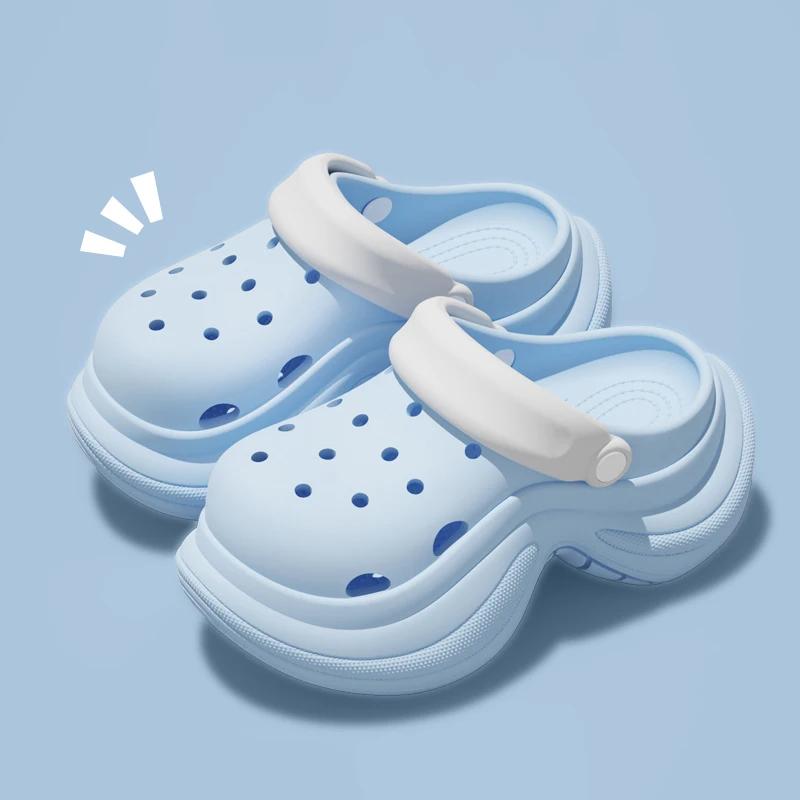 Fashion Lovely Girls Sky Blue Clogs Summer 2025 Thick Bottom Wedge Heels Sandals Wmen Chunky Platform Soft Eva Diy Cloud Slippers Shoes