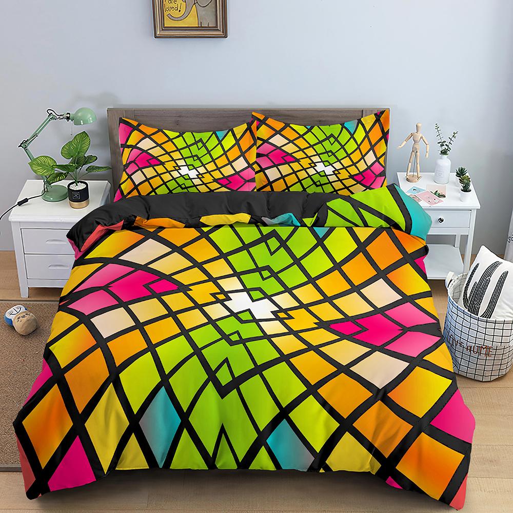 Psychedelic Duvet Cover Set for Kid Adult Boy Comforter Cover Fractal Art Abstract Artwork Polyester Bedding Set King Queen Size