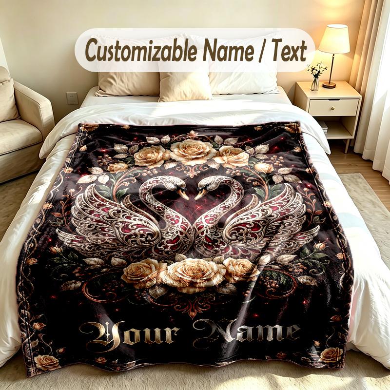 Floral Garden Theme Soft Blanket Personalized Custom Name Text Print Warm Blanket Home Sofa Bedroom Decor