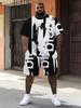 Men's Black White Color Block 2-Piece Streetwear Set
