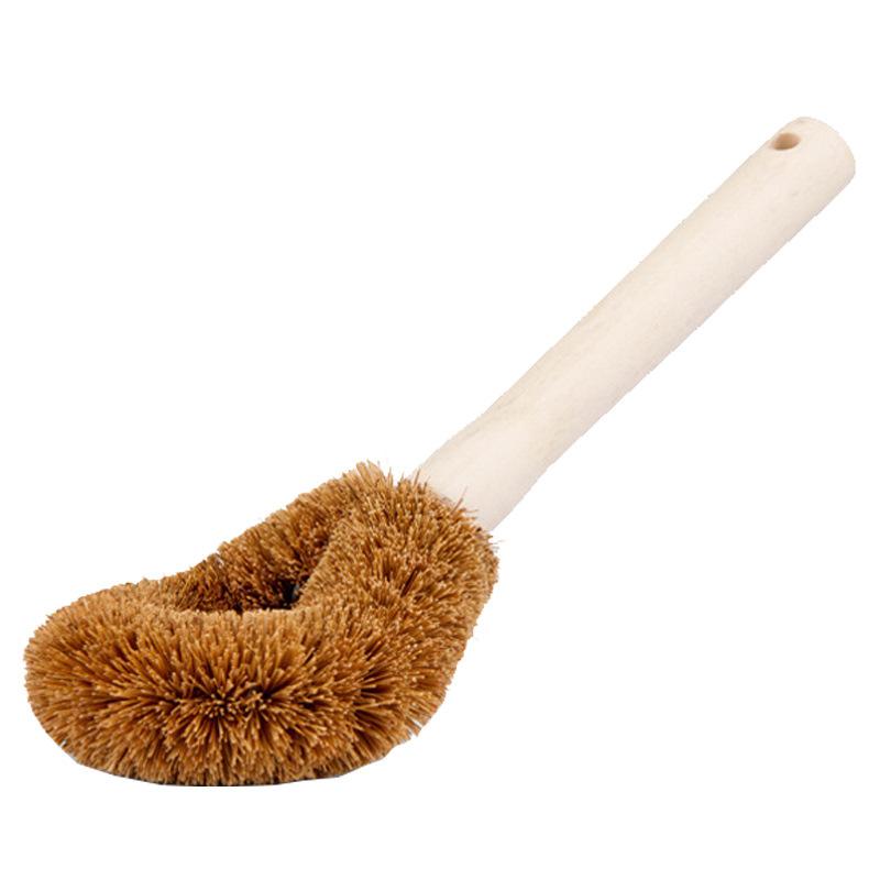 Natural Coconut Brown Pot Brush with Wooden Handle Oil-free Kitchen Supplies Cleaning Wooden Brush Tools Cleaning  Coconut Brush