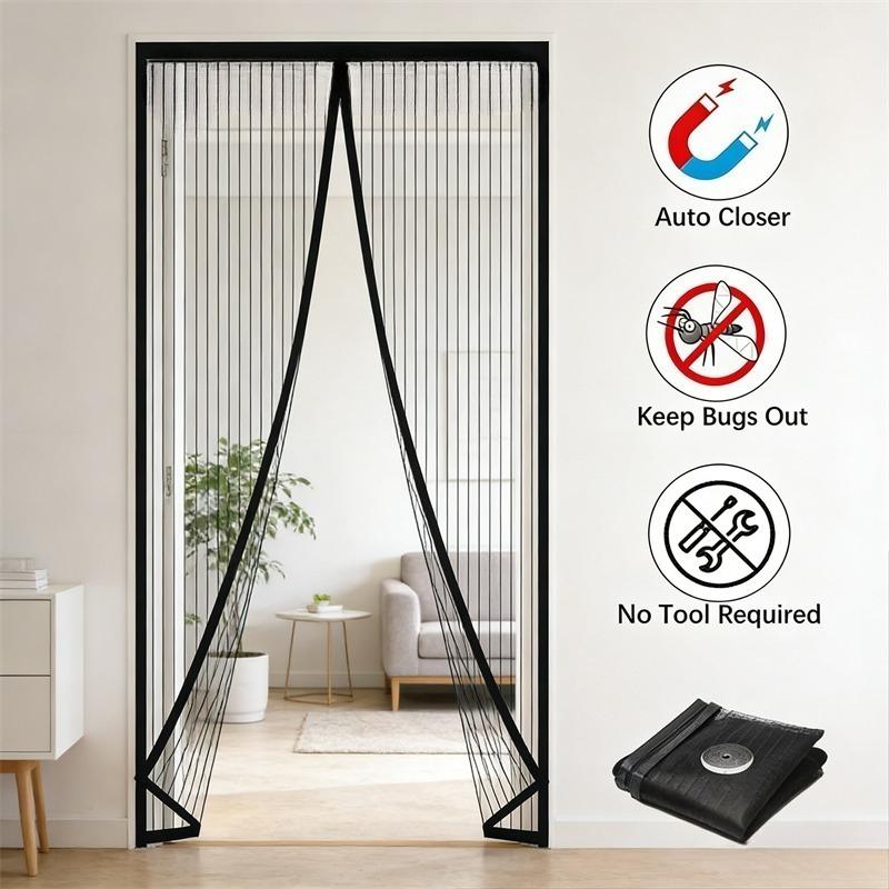 Magnetic Soft Mesh Door Curtain - No Magnetic Strip Threading, Summer Mosquito Proof, Dense Embroidered Screen