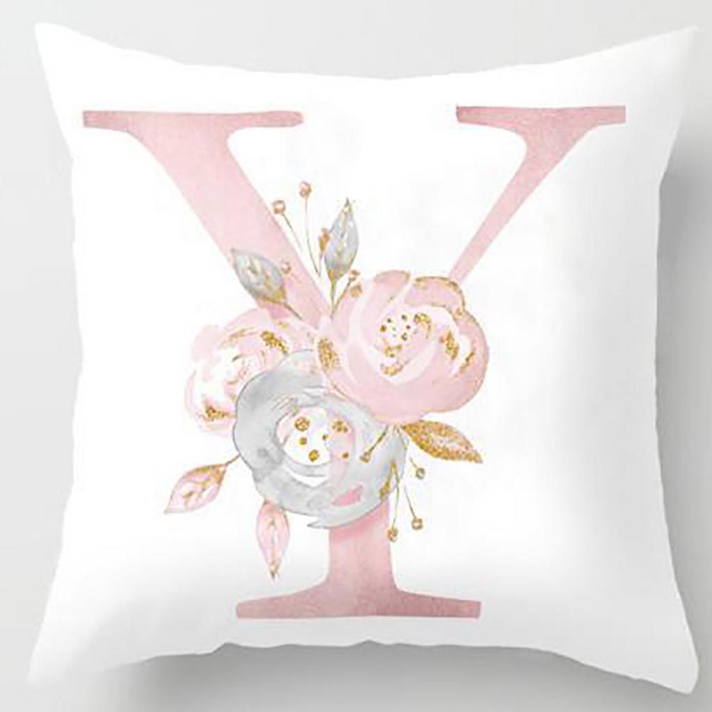 Orion English Alphabet Floral Print Pillow Case Waist Cushion Cover Wedding Bed Decor