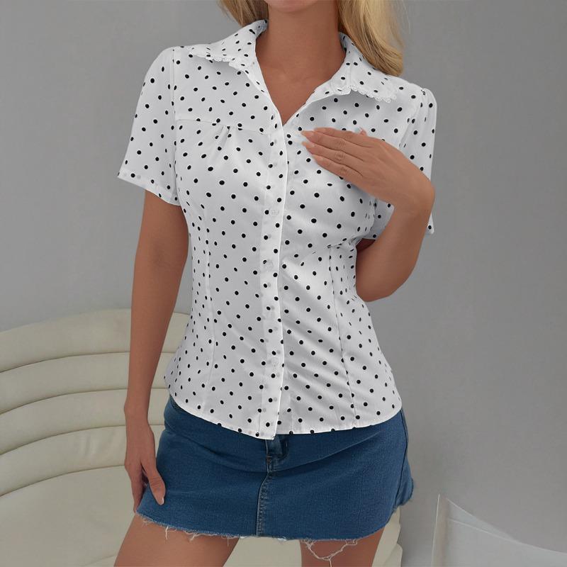 Hot Girl Versatile Button Short Sleeve Shirt Top Women's Spring Summer Independent Station