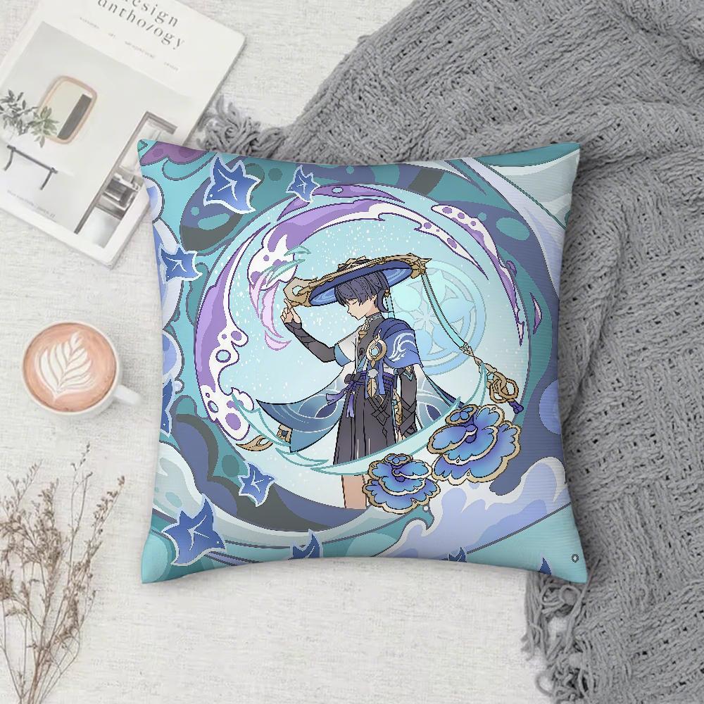 Genshin Impact Scaramouche Pillow Case Square DoubleSided Printing Sofa Cushion Cover Pillowcase Bedroom Bedside
