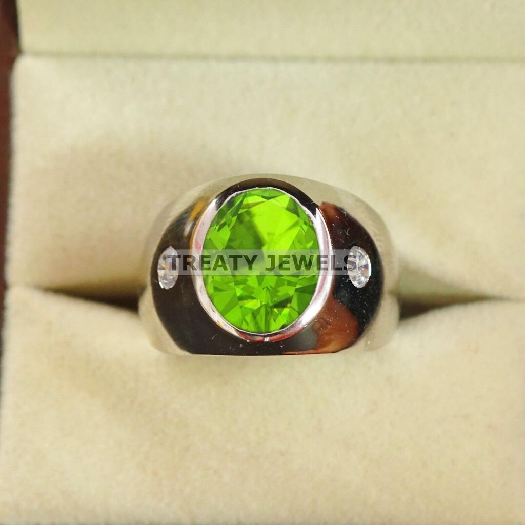 Peridot Oval Cut Gemstone With 925 Sterling Silver Ring For Men's #B448 JL375683858998