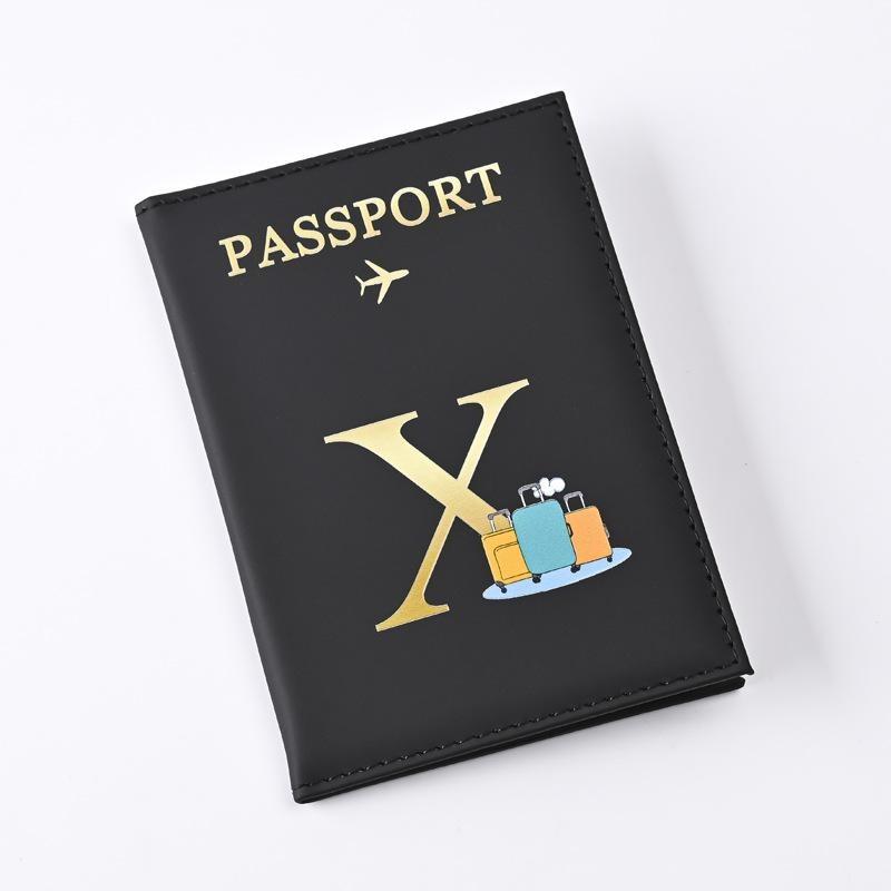 Husă pentru pașaport din piele imprimată cu litere Bărbați Femei Suport pentru pașaport Clip pentru bilet de avion Huse pentru pașapoarte Suport pentru identitate Suport card de credit