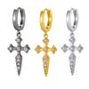 Gothic Sword Hoop Earrings for Men,Hip Hop AAA CZ Stone Cross Metal Hoop Earrings,New Vintage Jewelry Gift