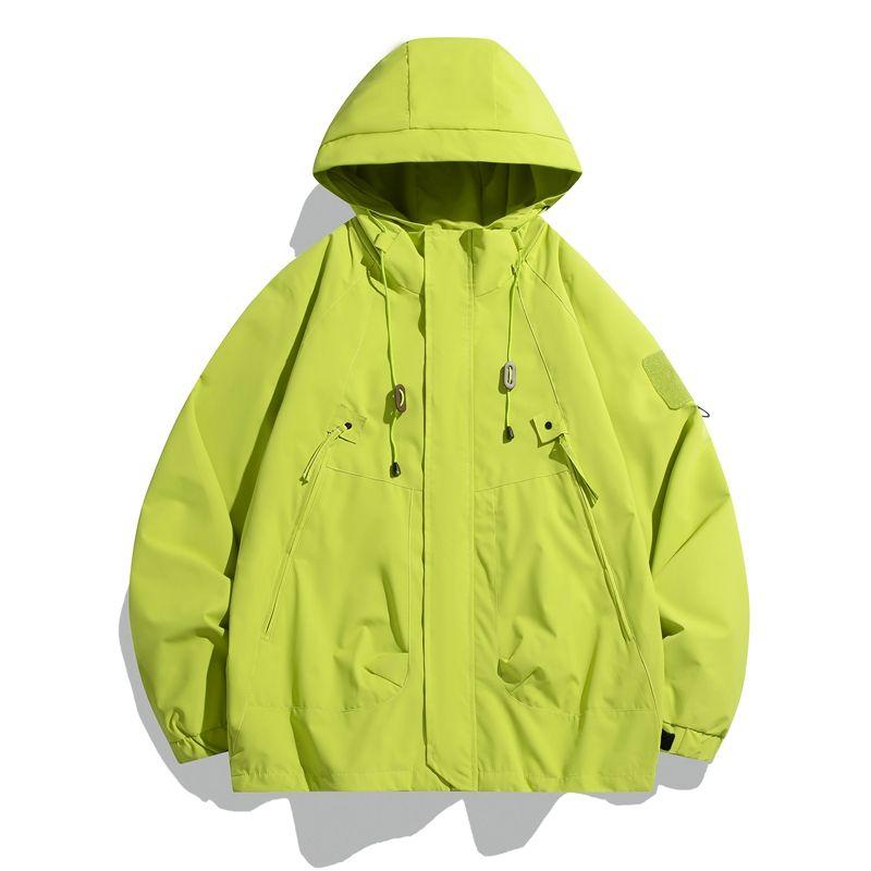 

2025 Waterproof Windproof Parka Jacket Boys Big Pocket Fashion Fashion Brand Coat Loose Hooded Short Trench Coat Jh90 Fluorescent Green M [Recommended 52.5-60kg]