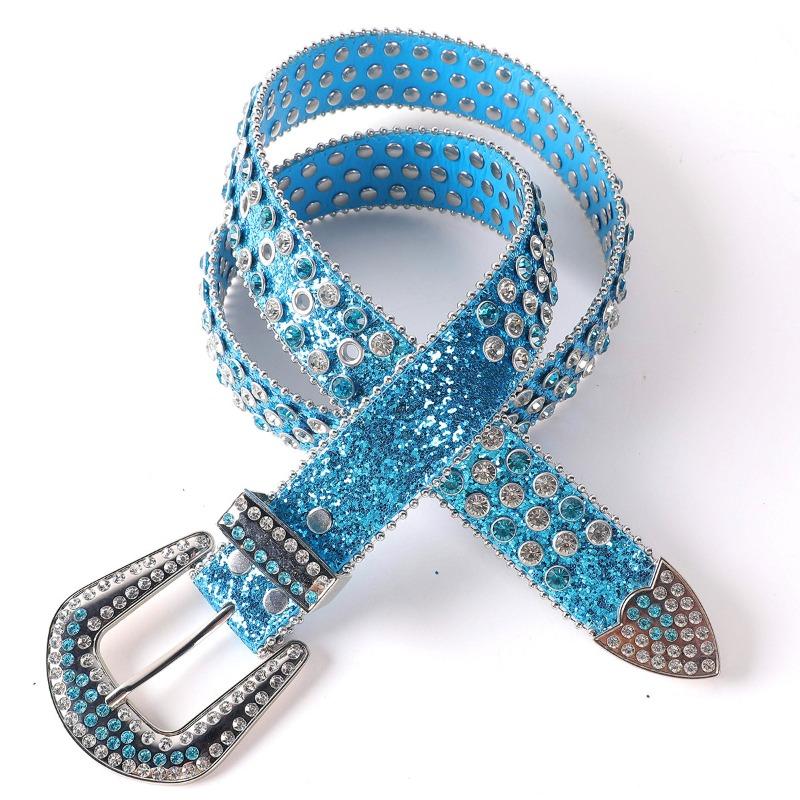 Mei Men's and Women's Leather Belts - Punk Rock Trendy Rhinestone Embellished Wide Belt