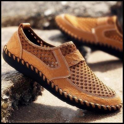 Sapatos masculinos casuais de couro para homens, sapatos de água ao ar livre, sandálias planas respiráveis, tamanhos grandes 38-50