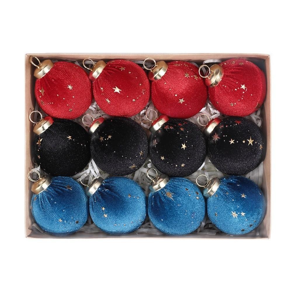 12Pcs/set Creative Flocking Christmas Ball Shiny Xmas Tree Hanging Pendants  Party Decorations