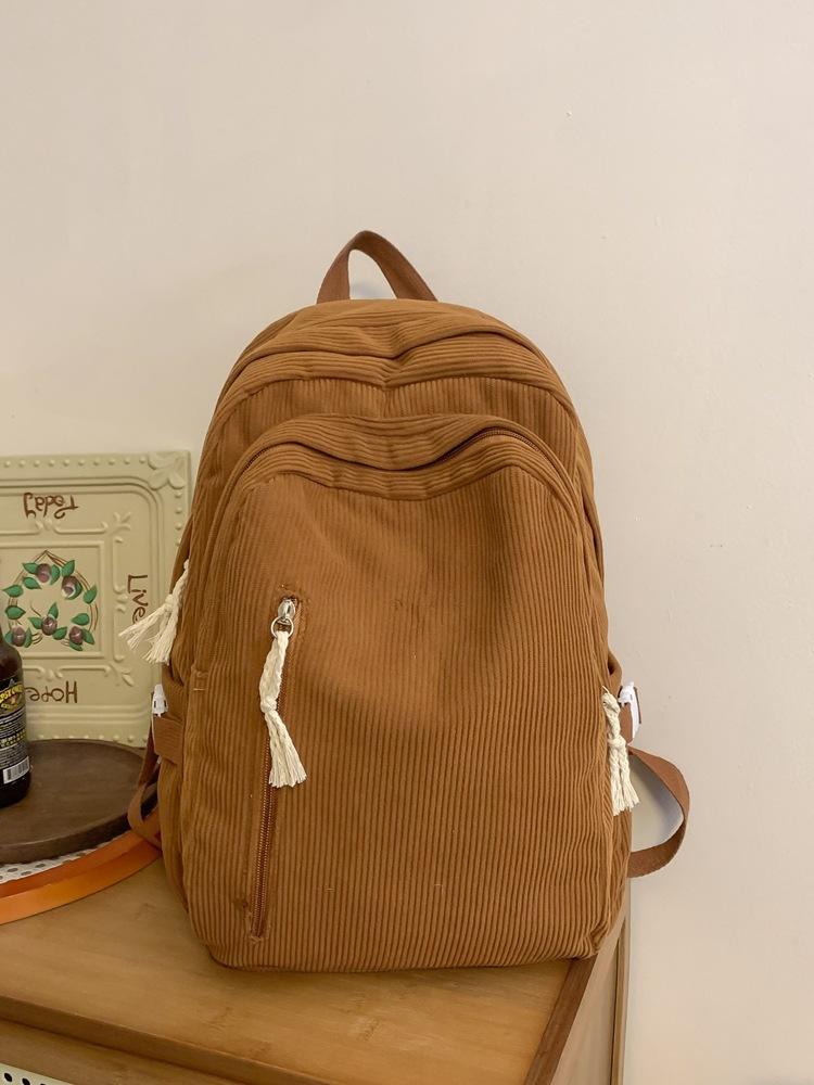 This Year, It Is Popular for Junior High School and High School Students To Use Practical Schoolbags, Backpacks, Light Retro Corduroy In Autumn and W