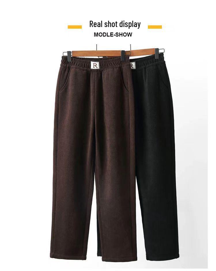 Plus Size Women's Winter Fleece-Lined High Waist Straight Leg Pants