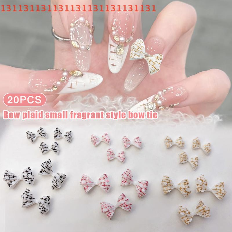 20Pcs For Creative Nail Design Checkered Plaid Resin Bows Nail Charms Ties Nail Art DIY Decorations