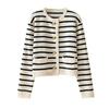 Women Cardigan Sweater Striped Print Contrast Color Single-breasted Long Sleeve Knitted Loose Warm Thick Round Neck Fall Spring Coat
