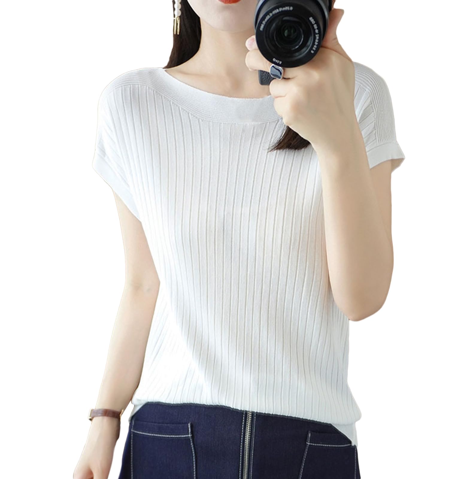 

Simple ribbed office short summer summer S [Precoco] cut-and-sew, thin, spring/summer, elegant, top, sleeves, wear, clothes, pretty, cute, women s,