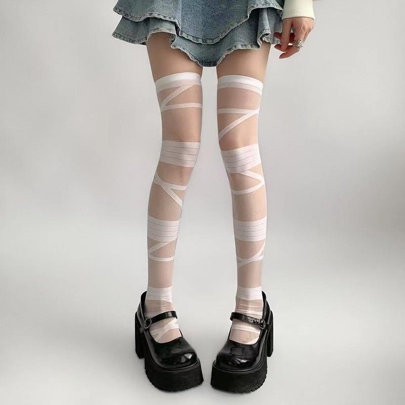 JK Lolita Damenstrümpfe Ultradünne transparente Kristallseidensocken Oberschenkelhohe Strümpfe Y2k Mädchen Oberschenkelhohe Socken Strümpfe