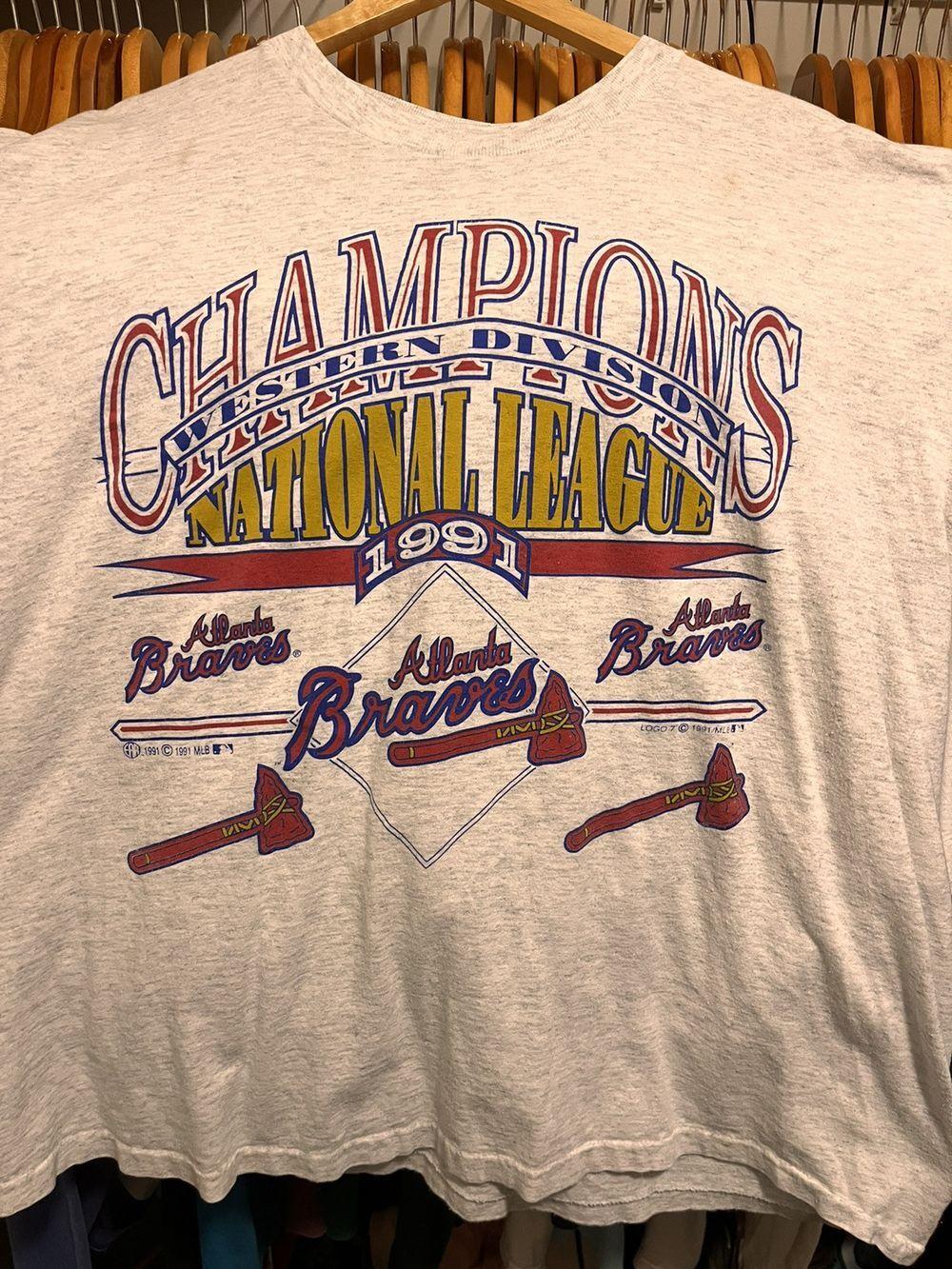 

26 1991 Atlanta Braves NL West champs graphic Ash t shirt vtg HN1448 Unisex T-Shirt XXXXL